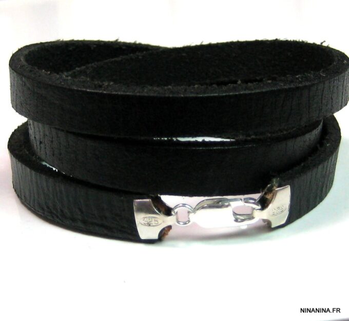 N4488k_bracelet_homme_cuir_3_tours_argent_massif