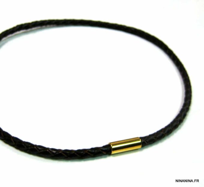 N4503a_collier_cuir_tresse_et_fermoir_dore_or