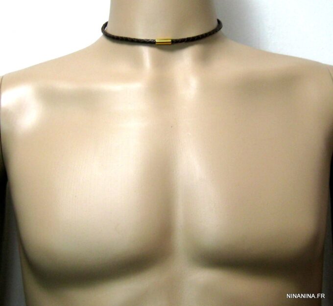 N4503c_collier_cuir_tresse_et_fermoir_dore_or