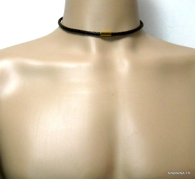N4503d_collier_cuir_tresse_et_fermoir_dore_or