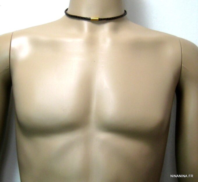 N4503e_collier_cuir_tresse_et_fermoir_dore_or