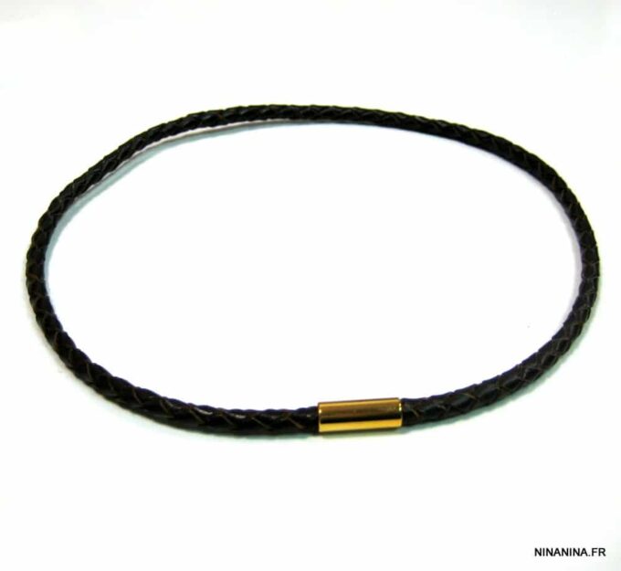 N4503f_collier_cuir_tresse_et_fermoir_dore_or