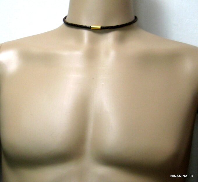 N4503h_collier_cuir_tresse_et_fermoir_dore_or