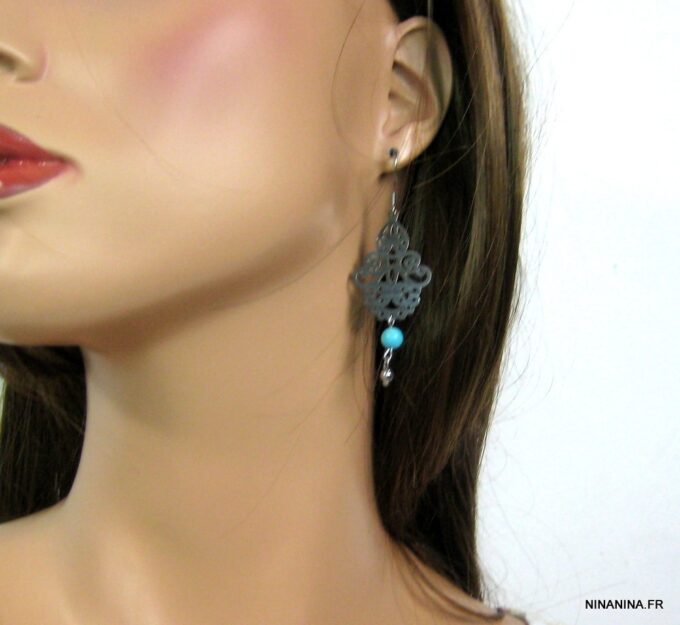 N4533b_boucles_doreilles_acier_inoxydable_et_turquoise