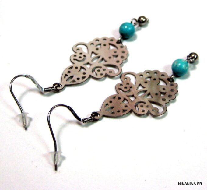 N4533h_boucles_doreilles_acier_inoxydable_et_turquoise