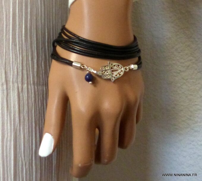 N4564a_Bracelet_homme_femme_cordon_cuir_wrap_lapis_lazzuli_main_de_fatma_argent_925_massif_NINANINA