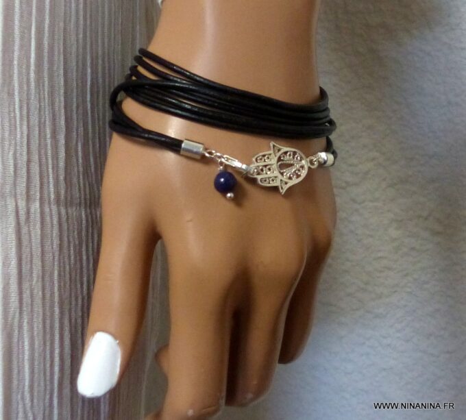 N4564j_Bracelet_homme_femme_cordon_cuir_wrap_lapis_lazzuli_main_de_fatma_argent_925_massif_NINANINA