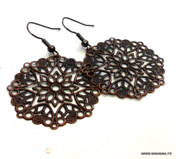 N456b_Boucles_d_oreilles_femme_pendentif_dentelle_metal_cuivre_NINANINA