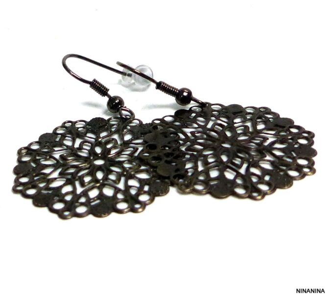 N456f_boucles_doreilles_femme_pendentif_rond_dentelle_metal_noir