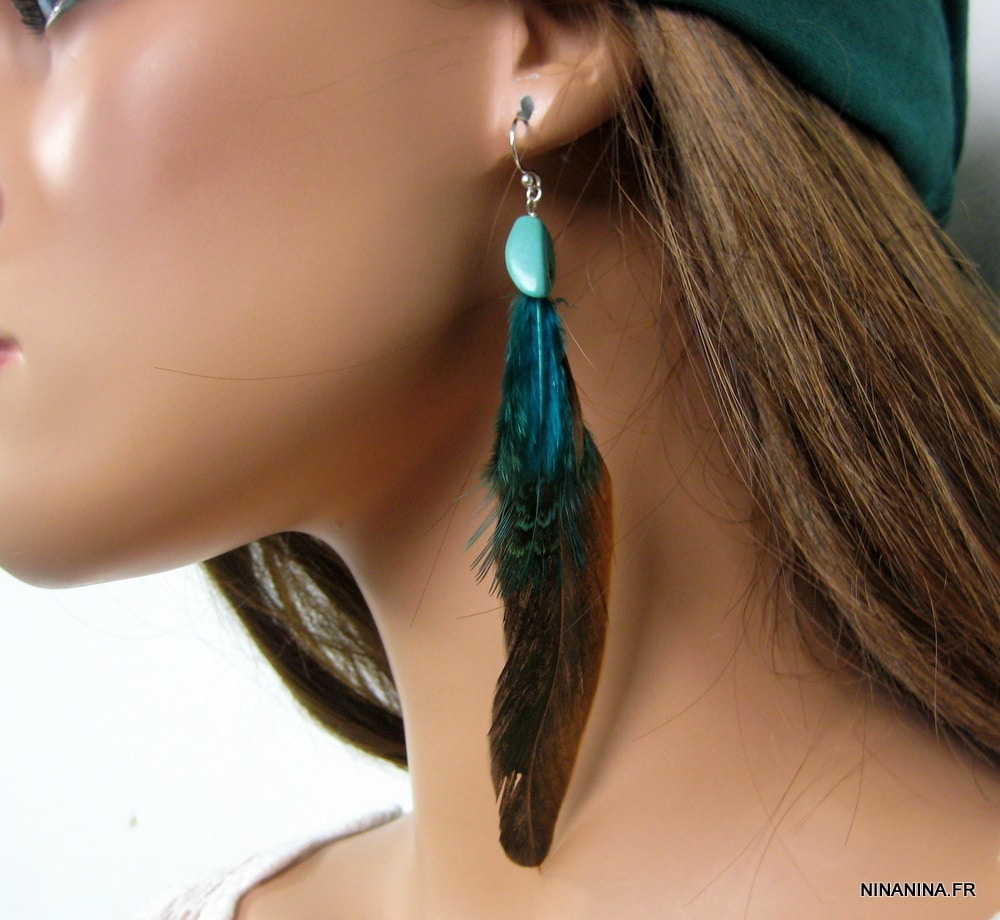 Boucles d'oreilles Nature N° 103 - Asymétriques - Plumes - Prix en