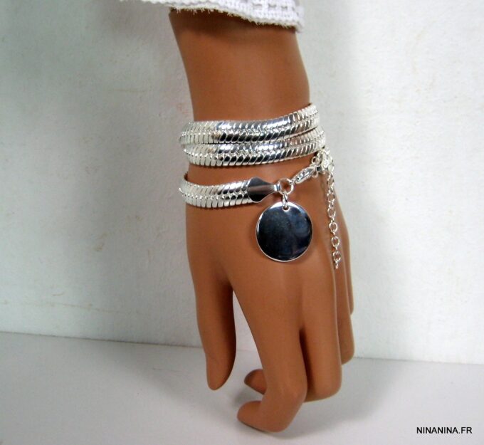 N4603p_bracelet_wrap_maille_serpent_plate_plaque_argent