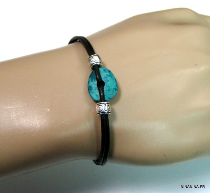 N4624k_bracelet_cordon_cuir_disque_turquoise