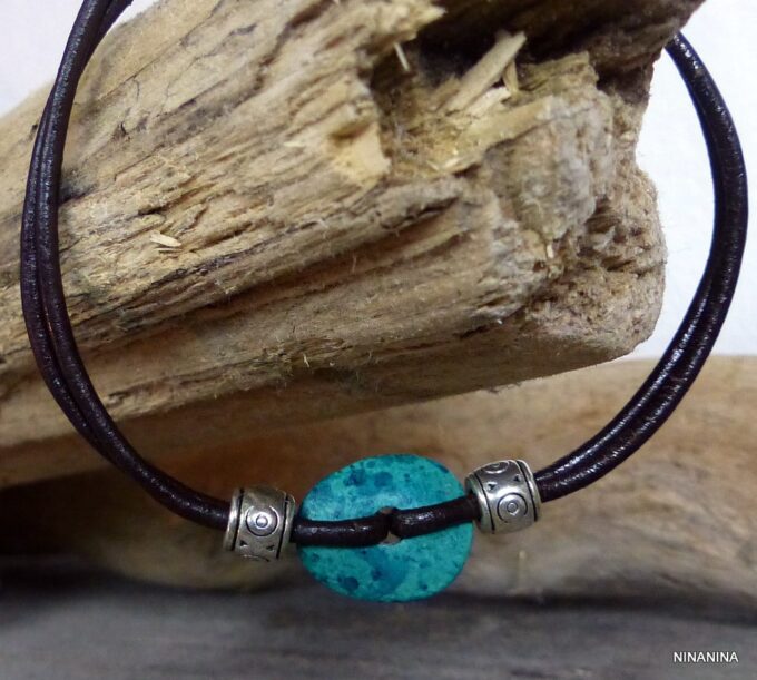 N4624terc_Bracelet_cordon_cuir_disque_turquoise