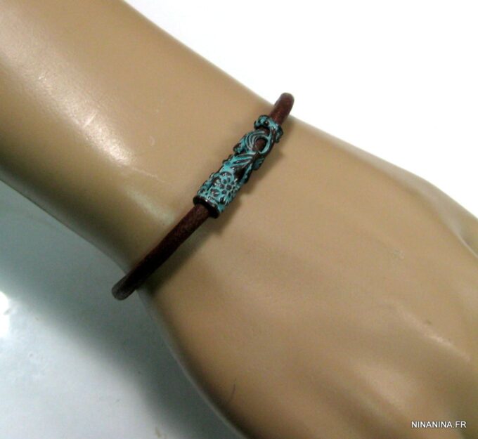 N4629b_bracelet_cuir_tube_turquoise_bronze