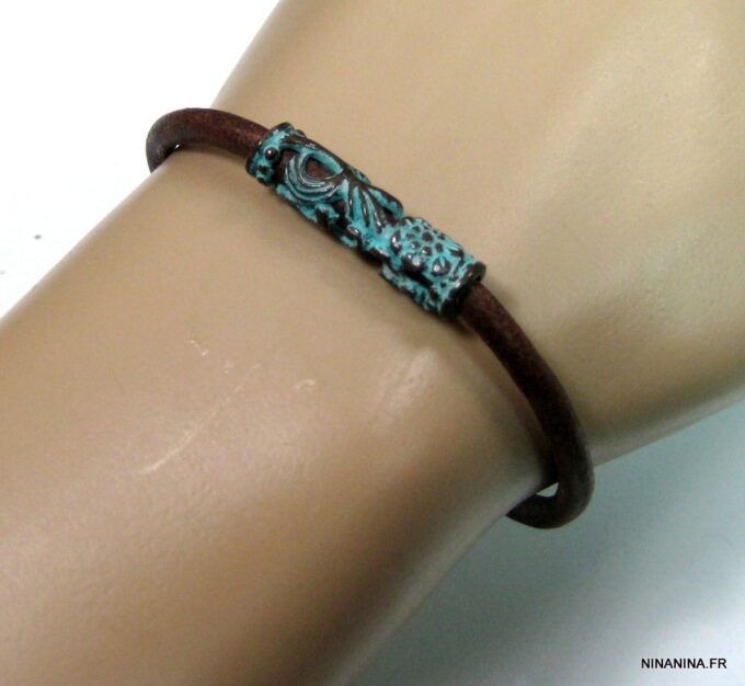 N4629c_bracelet_cuir_tube_turquoise_bronze