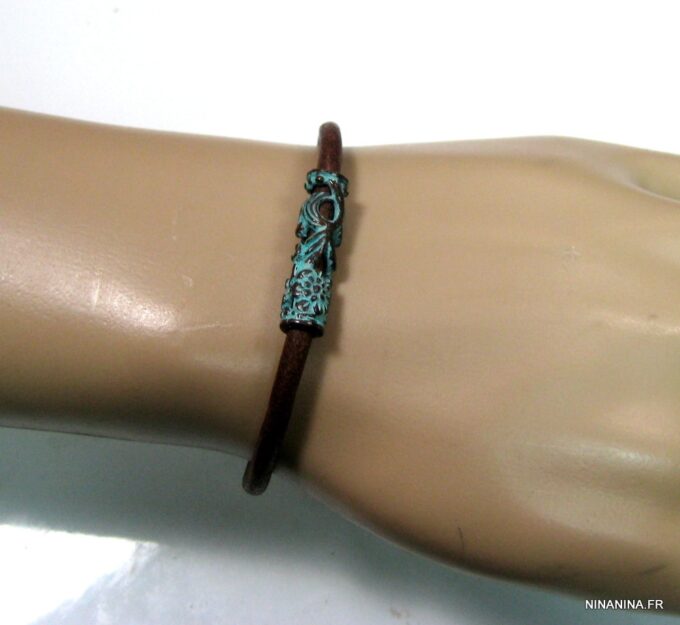 N4629f_bracelet_cuir_tube_turquoise_bronze