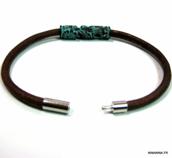 N4629g_bracelet_cuir_tube_turquoise_bronze