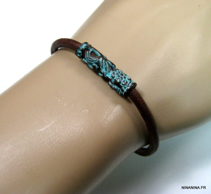 N4629h_bracelet_cuir_tube_turquoise_bronze