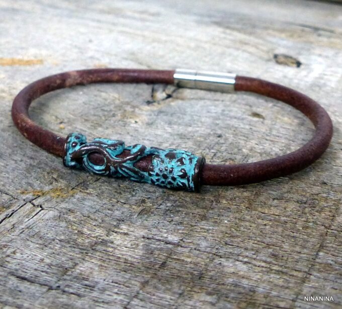 N4629tera_Bracelet_cuir_tube_patine_turquoise