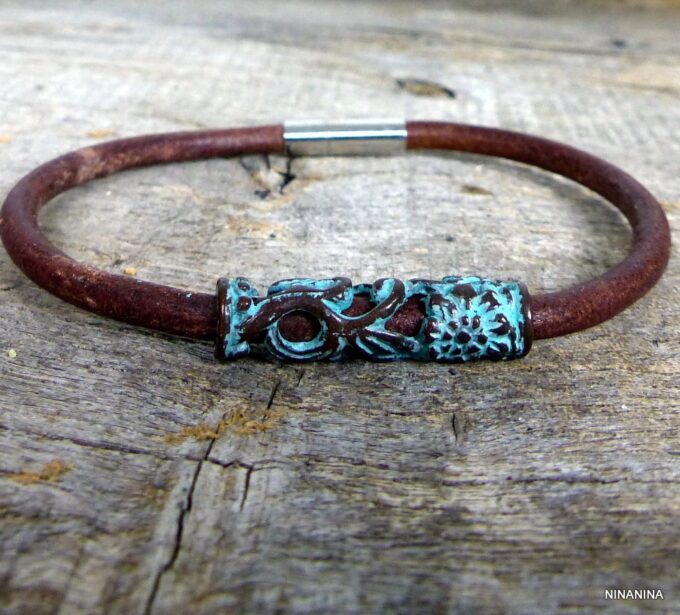 N4629terb_Bracelet_cuir_tube_patine_turquoise