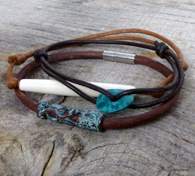 N4629terc_Bracelet_cuir_tube_patine_turquoise-2