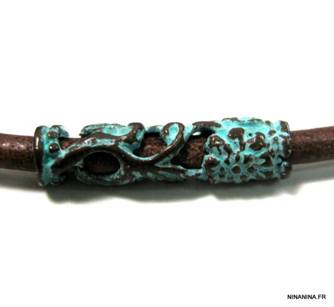 N4630a_collier_homme_cuir_tube_turquoise_bronze