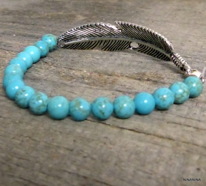 N4689bisd_Bracelet_plume_metal_argente_et_turquoises_veritables
