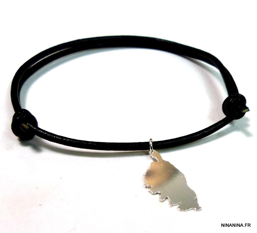 Bracelet Cordon cuir Corse Argent 925 massif