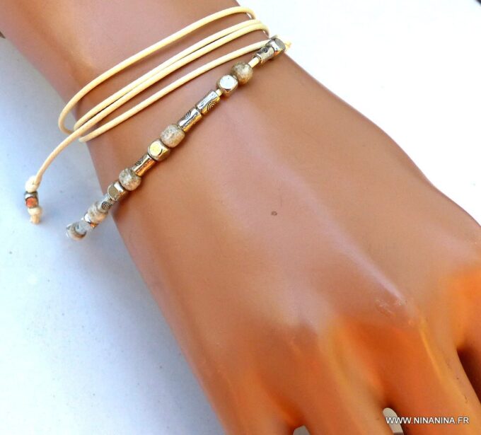 N4706f_bracelet_wrap_minimaliste_perles_carrees_argent_-_Bijoux_Bracelets_en_ligne_Ninanina