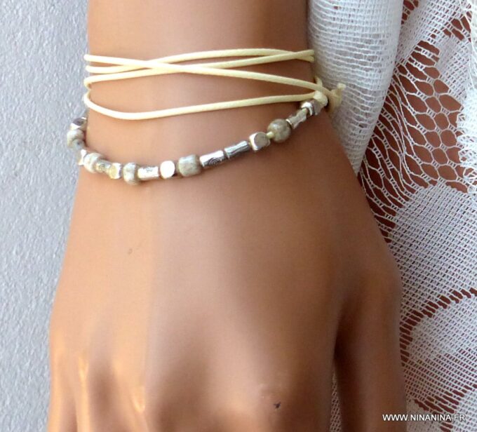 N4706g_bracelet_wrap_minimaliste_perles_carrees_argent_-_Bijoux_Bracelets_en_ligne_Ninanina