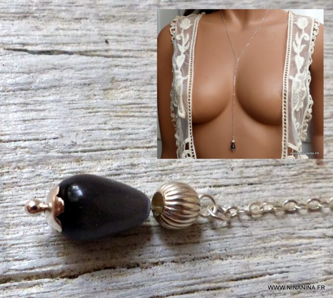 N4719a_Collier_Cravate_femme_goutte_noire_Argent_925_massif_-_Bijoux_Colliers_en_ligne_Ninanina