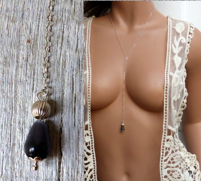 N4719c_Collier_Cravate_femme_goutte_noire_Argent_925_massif_-_Bijoux_Colliers_en_ligne_Ninanina