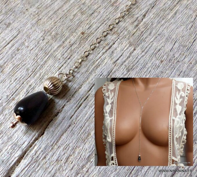N4719e_Collier_Cravate_femme_goutte_noire_Argent_925_massif_-_Bijoux_Colliers_en_ligne_Ninanina