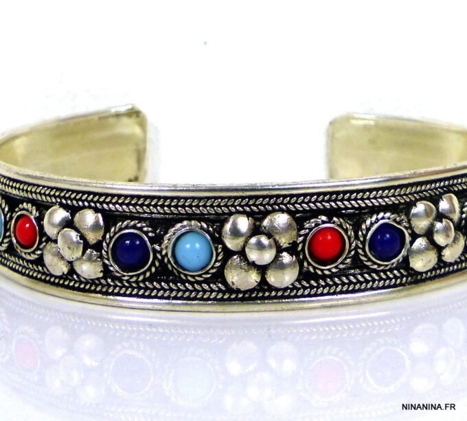 N4732b_bracelet_manchette_corail_lapis_lazuli_argent_tibetain
