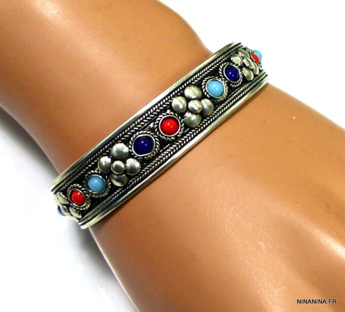 N4732d_bracelet_manchette_corail_lapis_lazuli_argent_tibetain