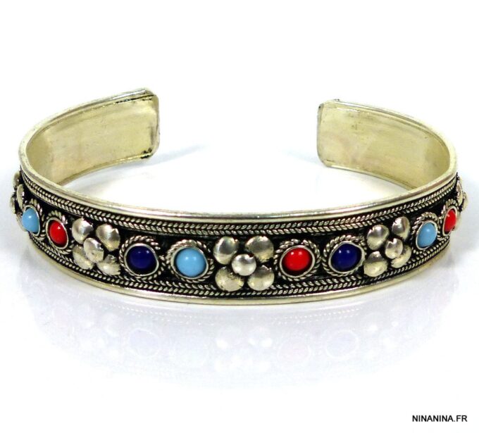 N4732l_bracelet_manchette_corail_lapis_lazuli_argent_tibetain