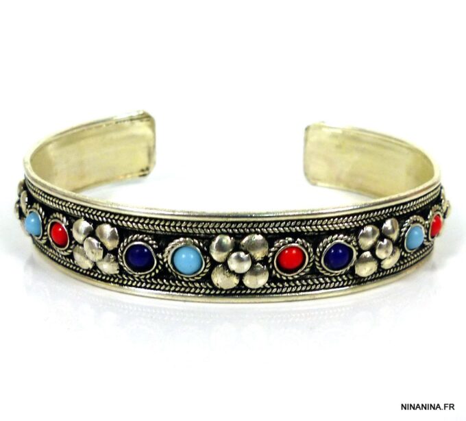 N4732n_bracelet_manchette_corail_lapis_lazuli_argent_tibetain