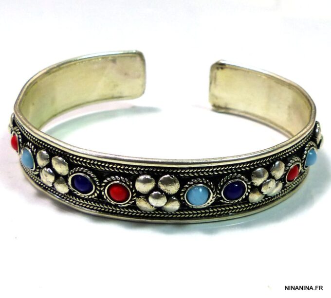 N4732p_bracelet_manchette_corail_lapis_lazuli_argent_tibetain