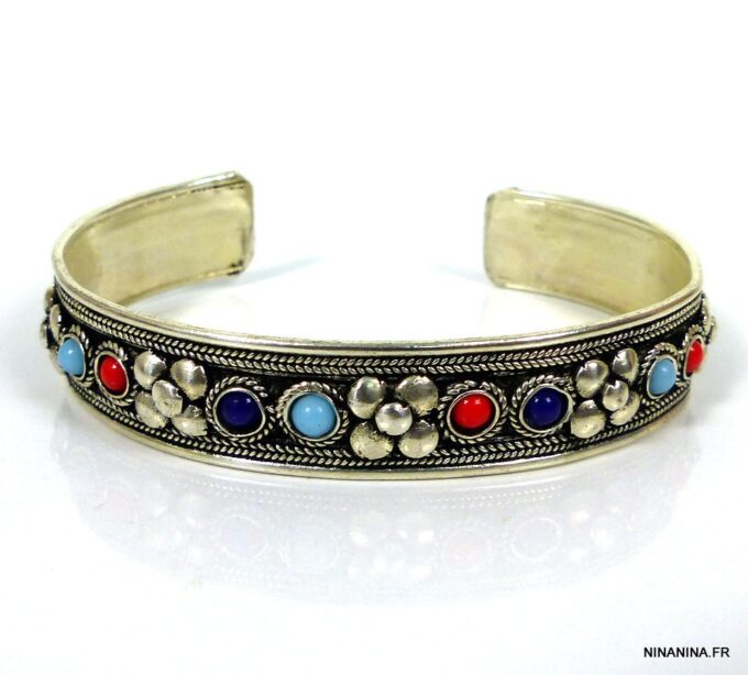 N4732s_bracelet_manchette_corail_lapis_lazuli_argent_tibetain