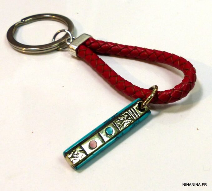 N4743e_porte_cle_cordon_cuir_rouge_amulette_turquoise