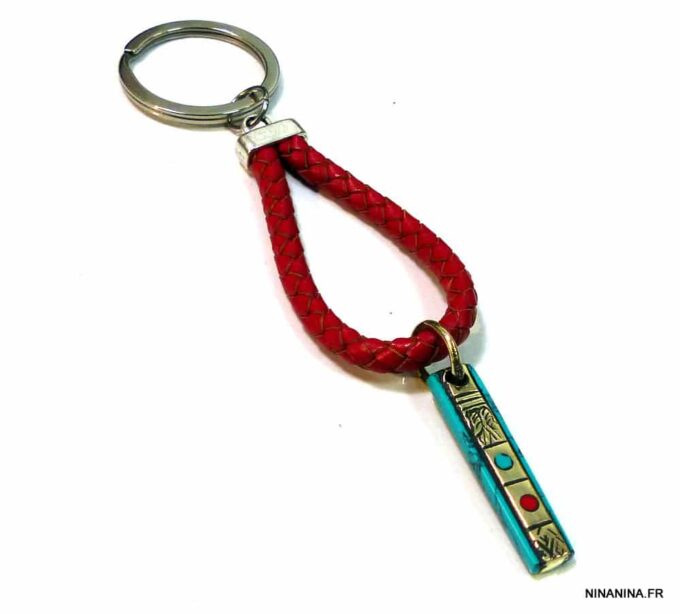 N4743f_porte_cle_cordon_cuir_rouge_amulette_turquoise