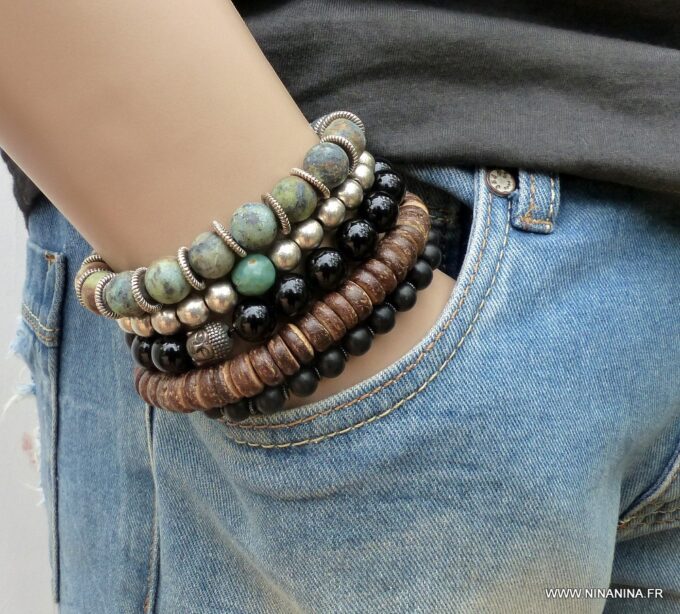 N4790a_Bracelet_elastique_homme_bouddha_metal_argent_agate_onyx_noir_brillant_-_Bijoux_Bracelets_en_ligne_Ninanina