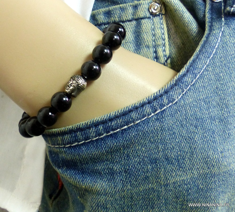 Bracelet mala bouddha perles noires - Ninanina