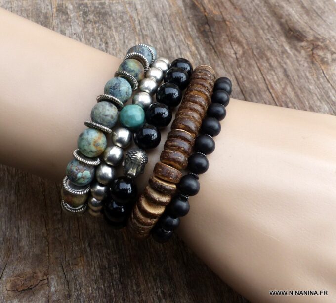 N4790c_Bracelet_elastique_homme_bouddha_metal_argent_agate_onyx_noir_brillant_-_Bijoux_Bracelets_en_ligne_Ninanina-1