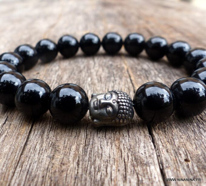 N4790d_Bracelet_elastique_homme_bouddha_metal_argent_agate_onyx_noir_brillant_-_Bijoux_Bracelets_en_ligne_Ninanina