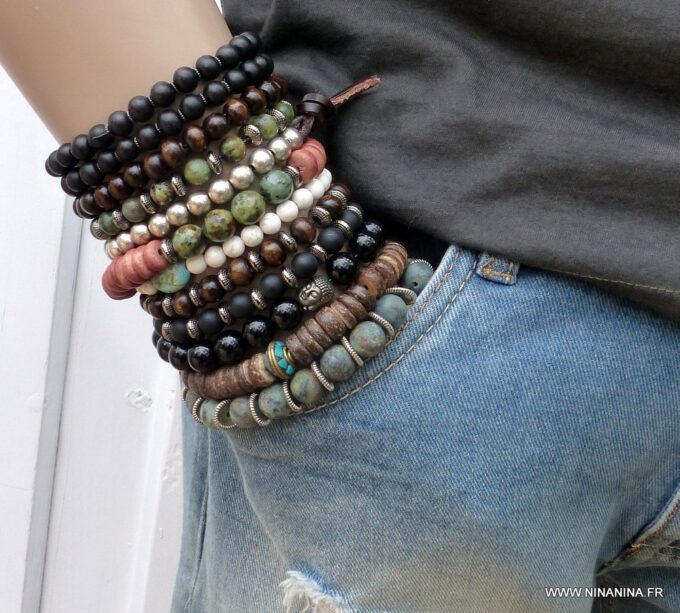 N4790e_Bracelet_elastique_homme_bouddha_metal_argent_agate_onyx_noir_brillant_-_Bijoux_Bracelets_en_ligne_Ninanina