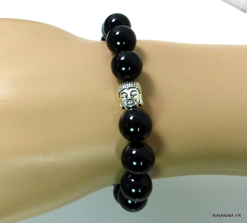 Bracelet mala bouddha perles noires - Ninanina