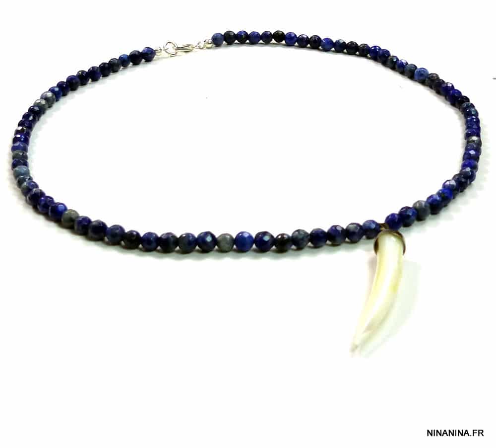 Collier Lapis Lazuli Naturel D'Afghanistan - 266 Carats, Argent Massif 925, 45cm