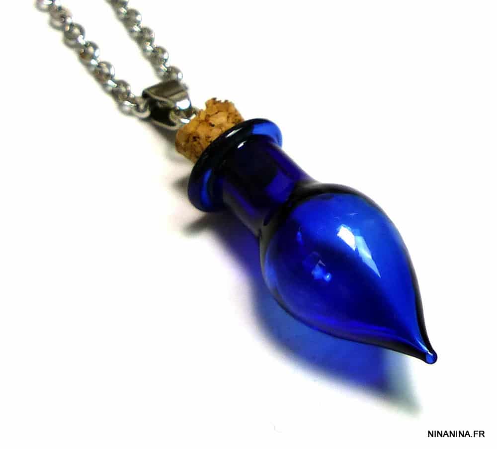 Collier long - Sautoir message personnalisé fiole de verre bleu – Image 7