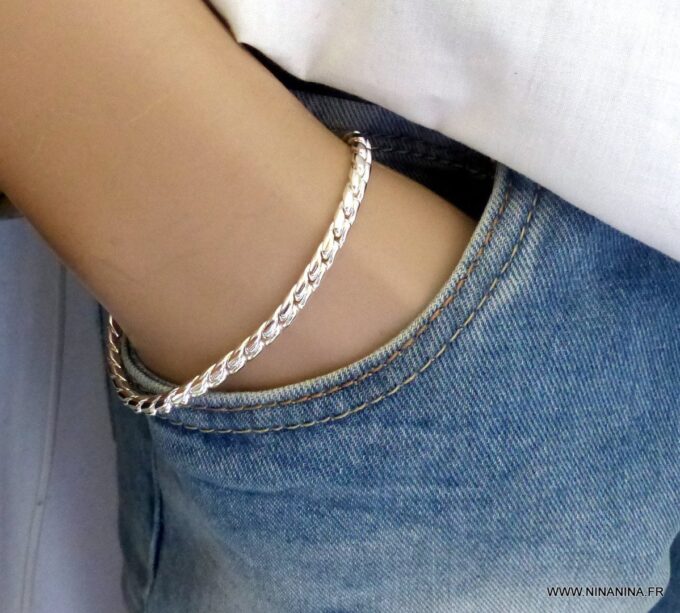 N4855c_Bracelet_homme_plaque_Argent_maille_serpent_torsadee_-_Bijoux_Bracelets_en_ligne_Ninanina